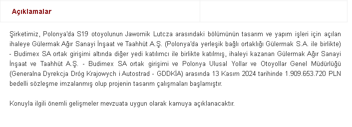 GLRMK tarafından halka arz sonrası yapılan resmi KAP açıklaması